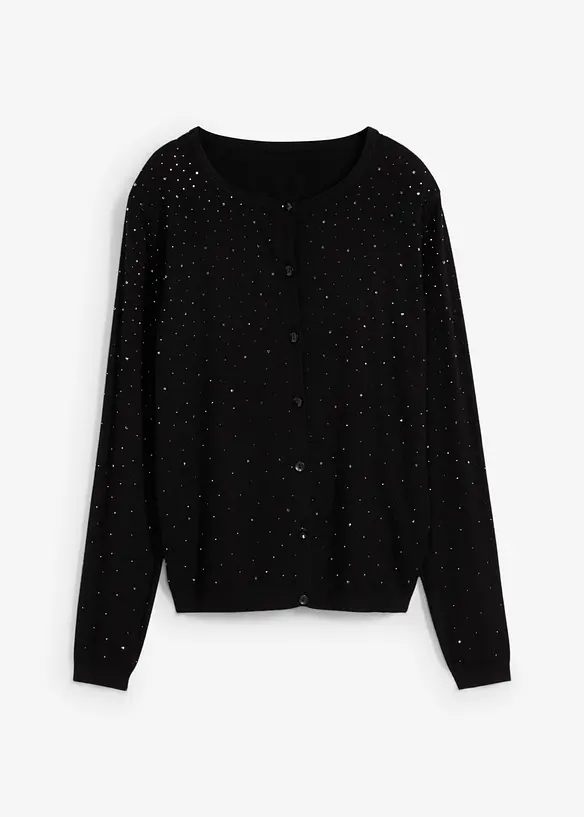 Strickjacke mit Glitzersteinchen in schwarz von vorne - bonprix
