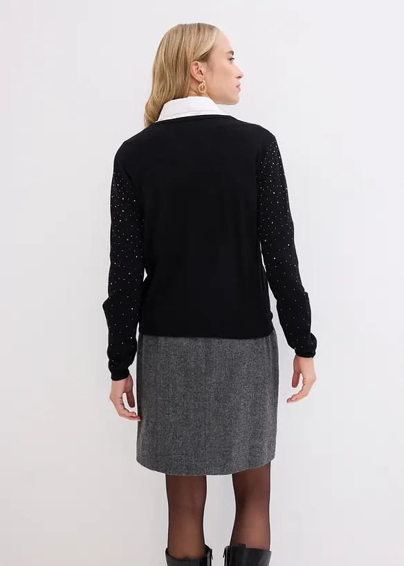 Strickjacke mit Glitzersteinchen in schwarz von hinten (im Anschnitt) - bonprix