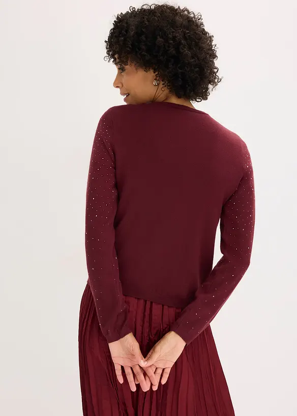 Strickjacke mit Glitzersteinchen in rot von hinten (im Anschnitt) - bonprix