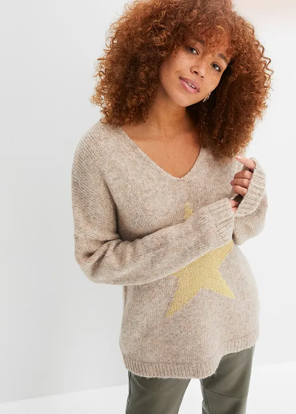 Pullover mit Stern in braun von vorne (im Anschnitt) - bonprix