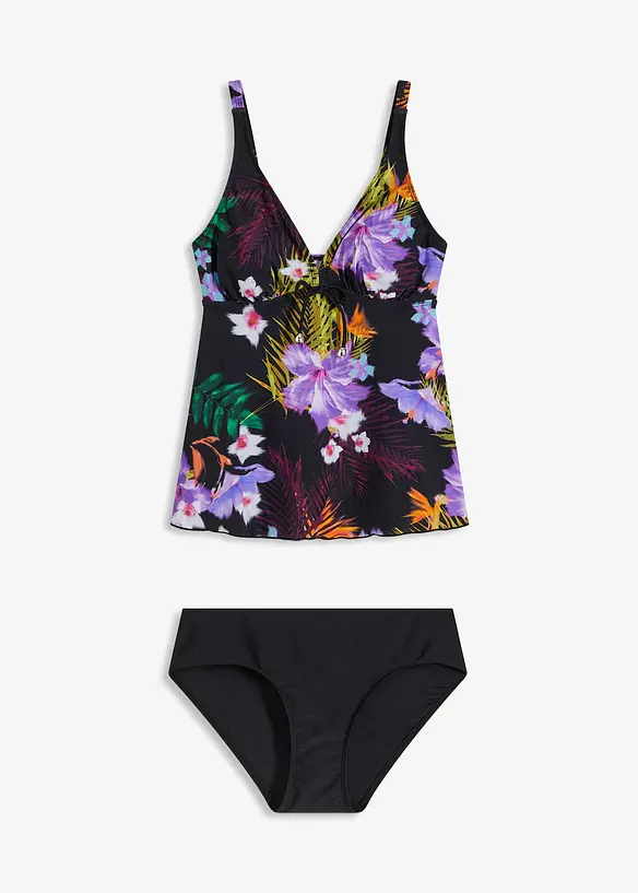 Tankini (2-tlg.Set) mit V-Ausschnitt in schwarz von vorne - bonprix