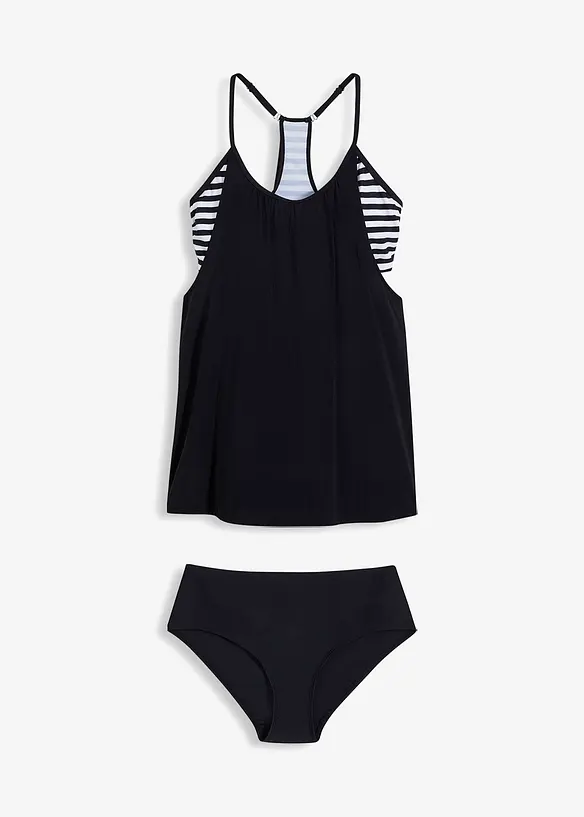 Long-Tankini mit Ringerrücken (2-tlg.Set) in schwarz von vorne - bonprix