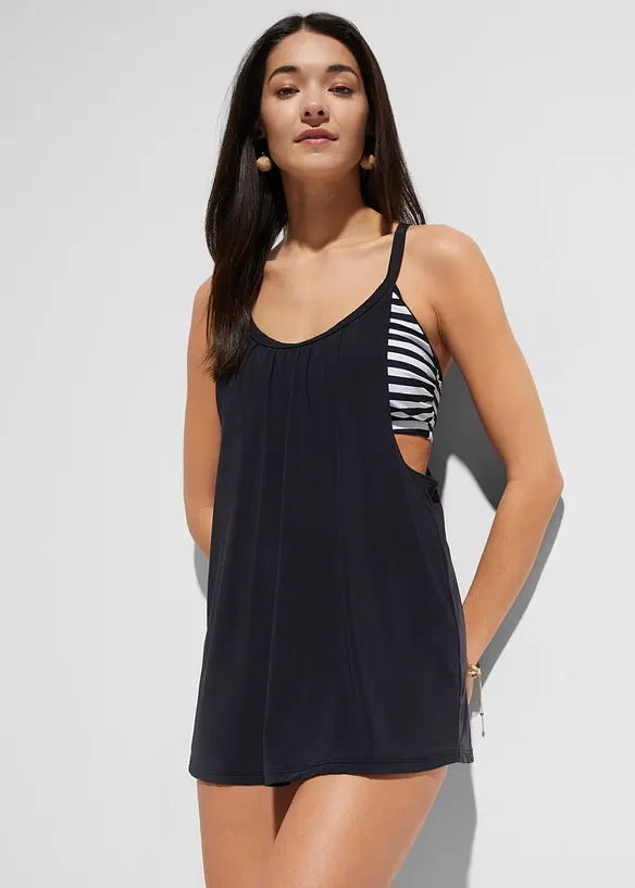 Long-Tankini mit Ringerrücken (2-tlg.Set) in schwarz von vorne (Totalaufnahme) - bonprix