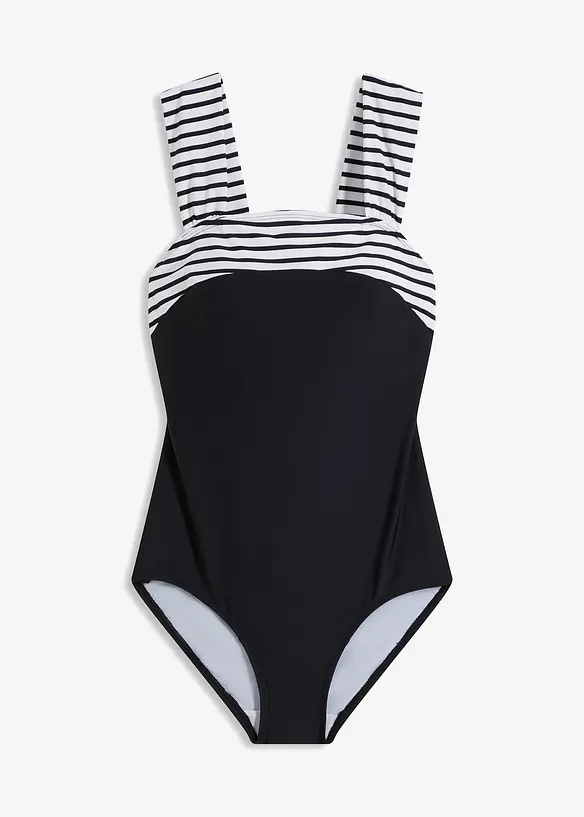 Medium Shape-Badeanzug mit breiten Trägern in schwarz von vorne - bonprix Medium Shape-Badeanzug mit breiten Trägern in schwarz von vorne - bonprix