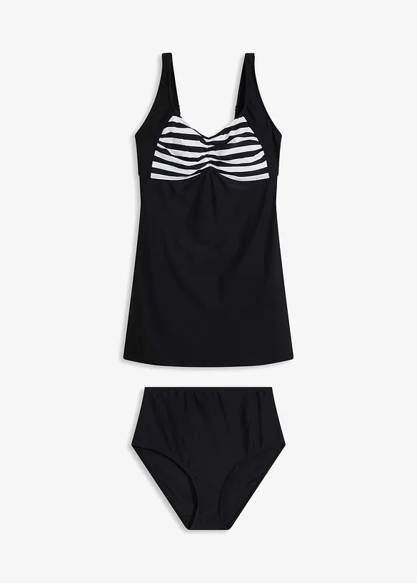 Long-Tankini (2-tlg.Set) in schwarz von vorne - bonprix