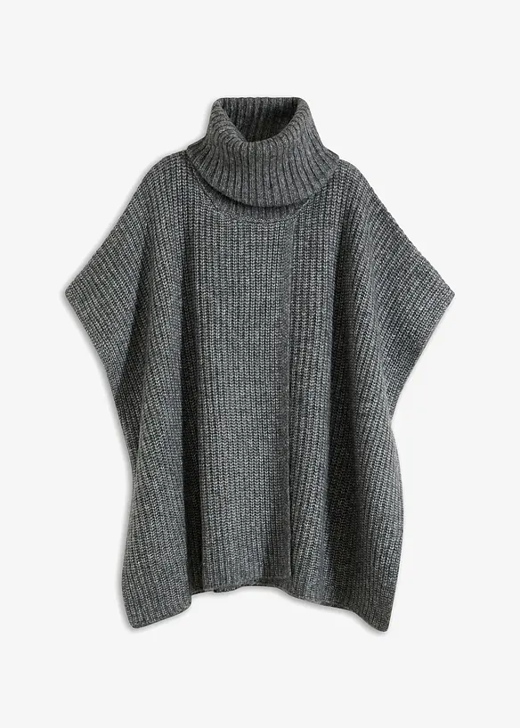 Poncho-Pullover mit Wollanteil in grau von vorne - bonprix