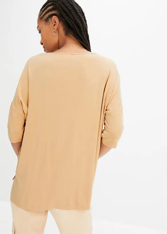 Boxy-Shirt aus softem Viskose-Mix in beige von hinten (im Anschnitt) - bonprix
