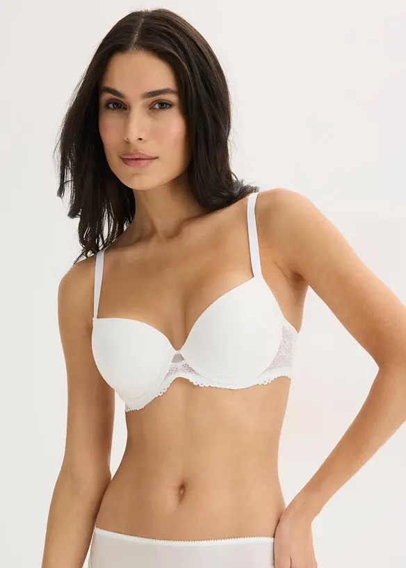 Schalen-BH mit zarter Spitze in weiß von vorne (im Anschnitt) - bonprix