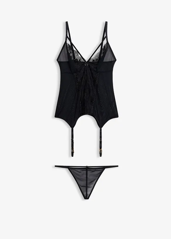 Corsage mit Strapshaltern und String (2-tlg.Set) in schwarz von vorne - bonprix