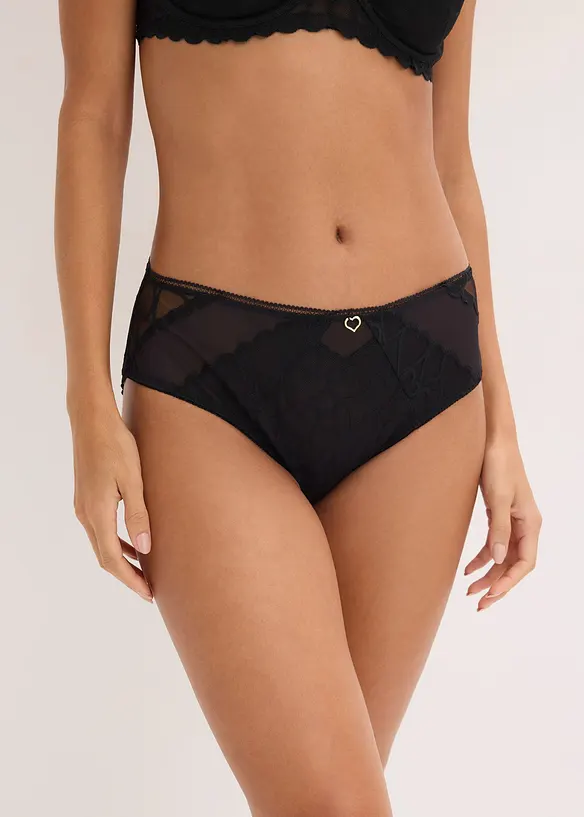 Maxislip mit zarter Spitze in schwarz von vorne - bonprix