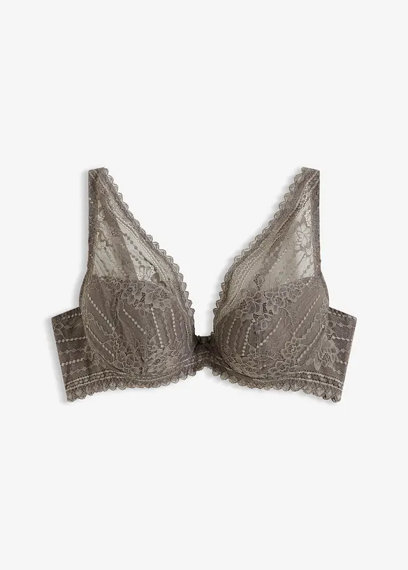 Schalen-BH aus zarter Spitze in grau von vorne - bonprix