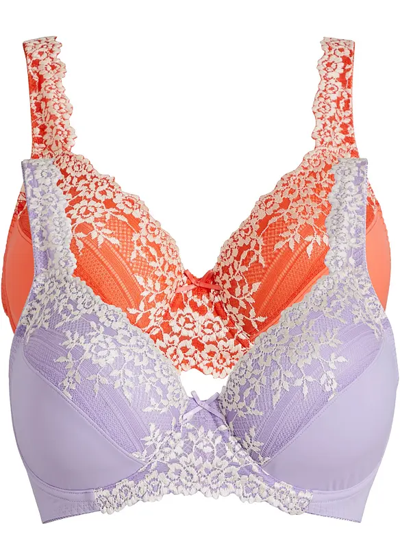 Bügel-BH mit zarter Spitze (2er Pack) in orange von vorne - bonprix