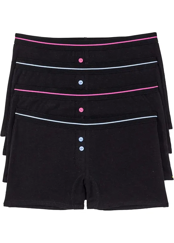 Damen Boxer mit weicher Baumwolle (4er Pack) in schwarz von vorne - bonprix