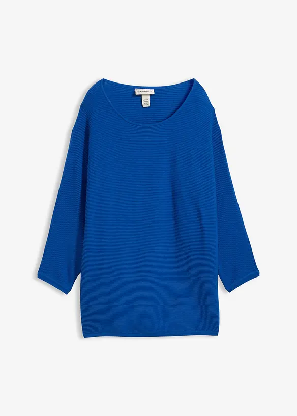 Oversize-Ripp-Pullover aus Viskose-Mix in blau von vorne - bonprix