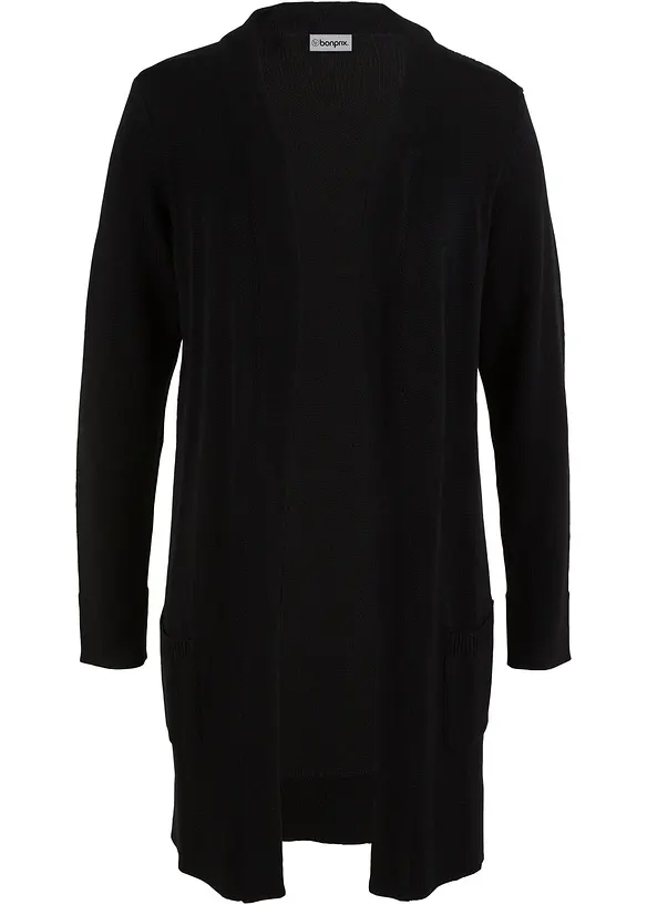 Longstrickjacke, Langarm in schwarz von vorne - bonprix