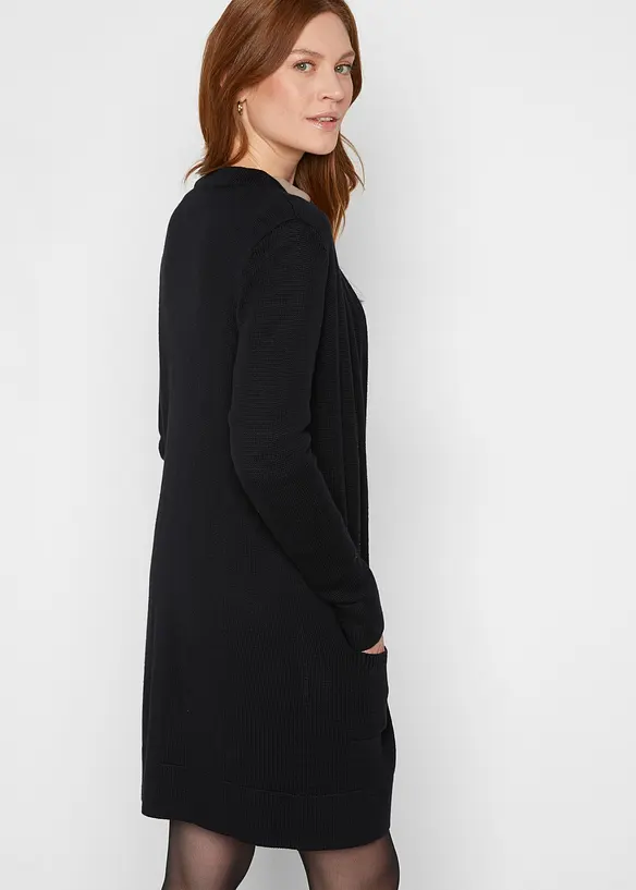 Longstrickjacke, Langarm in schwarz von hinten (im Anschnitt) - bonprix