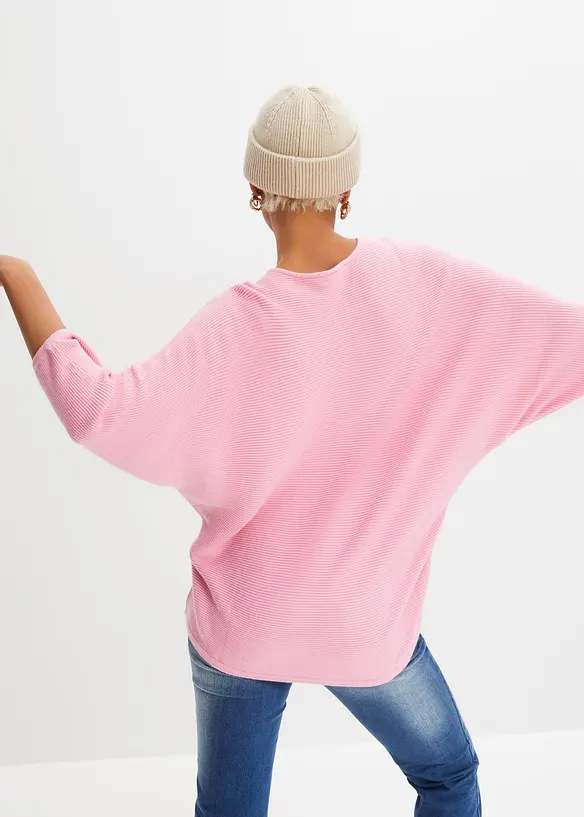 Oversize-Ripp-Pullover aus Viskose-Mix in rosa von hinten (im Anschnitt) - bonprix