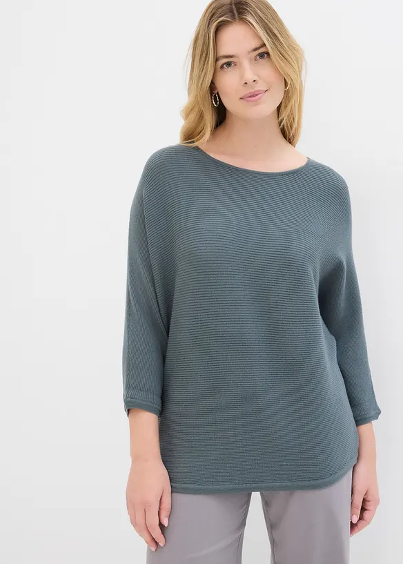 Oversize-Ripp-Pullover aus Viskose-Mix in grün von vorne (im Anschnitt) - bonprix
