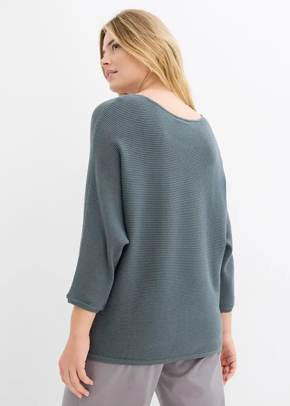 Oversize-Ripp-Pullover aus Viskose-Mix in grün von hinten (im Anschnitt) - bonprix