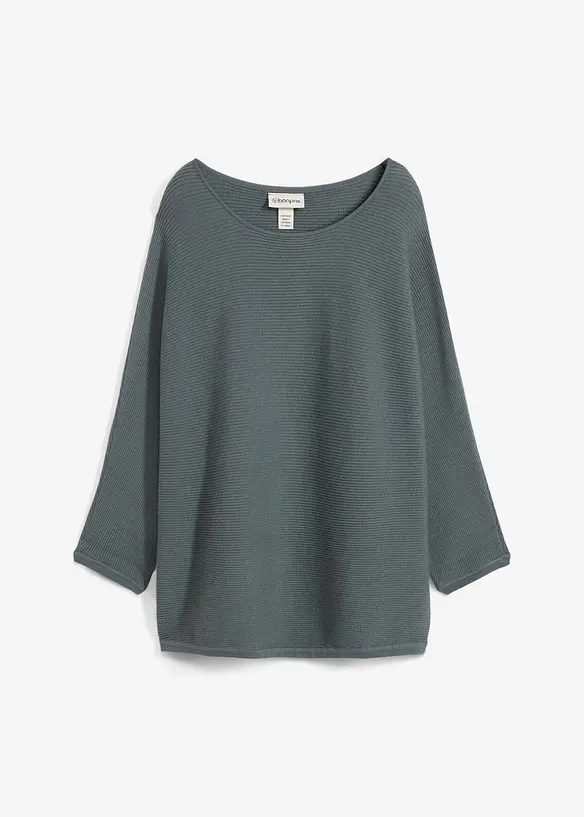 Oversize-Ripp-Pullover aus Viskose-Mix in grün von vorne - bonprix