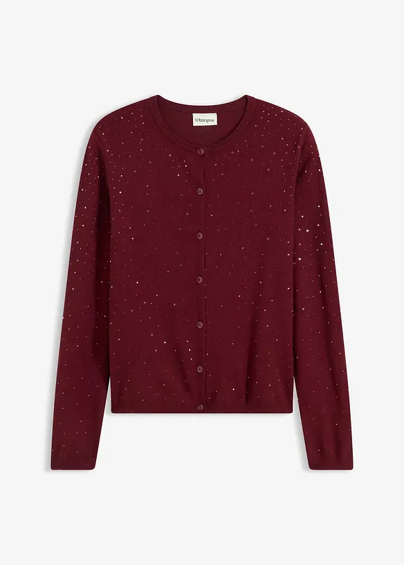Strickjacke mit Glitzersteinchen in rot von vorne - bonprix