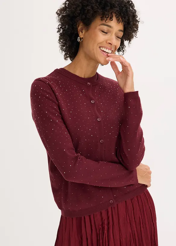 Strickjacke mit Glitzersteinchen in rot von vorne (im Anschnitt) - bonprix