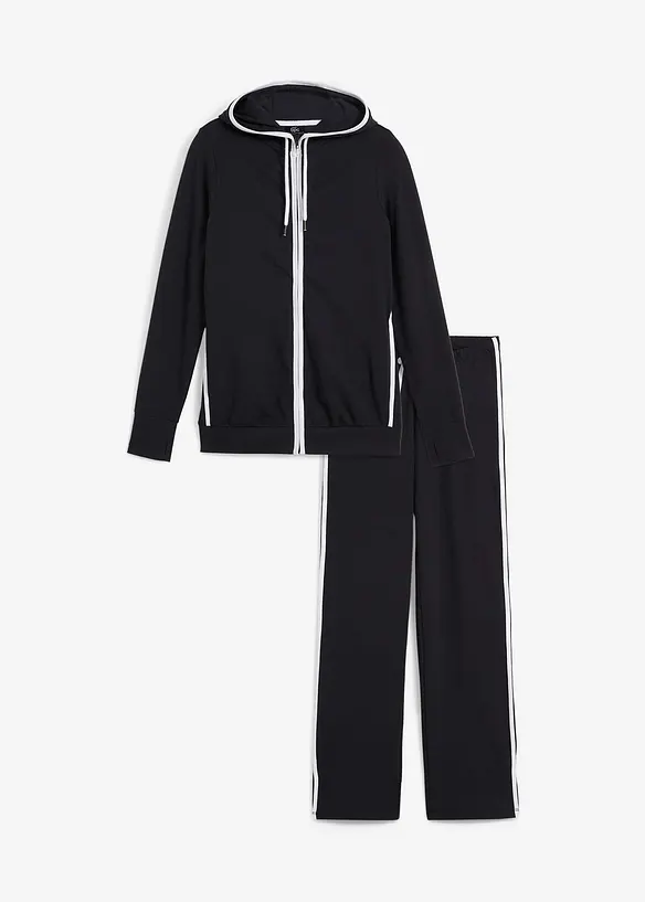 Stretch-Jogginganzug aus Baumwoll-Mix (2-tlg. Set) in schwarz von vorne - bonprix