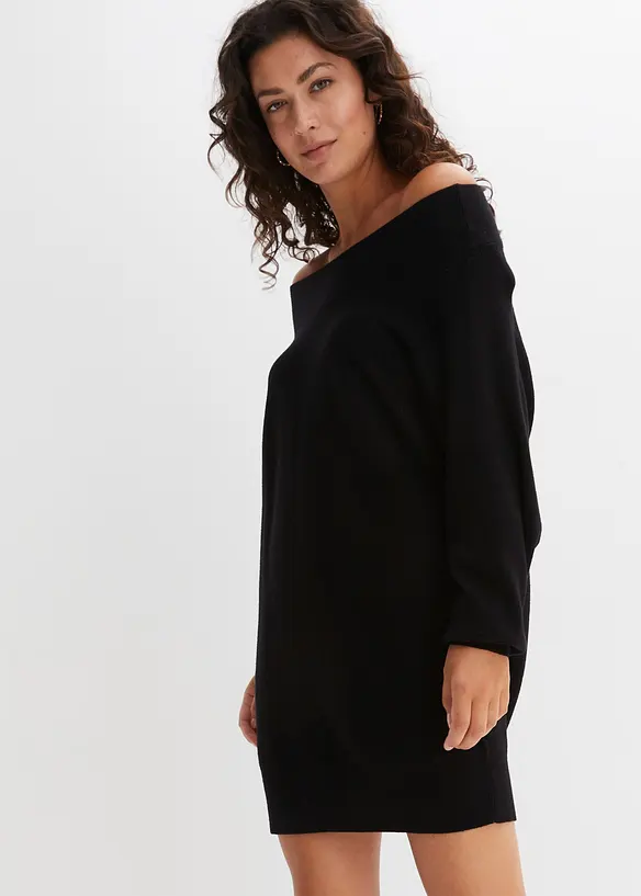 Off-Shoulder-Pullover aus Viskose-Mix in schwarz von vorne (im Anschnitt) - bonprix