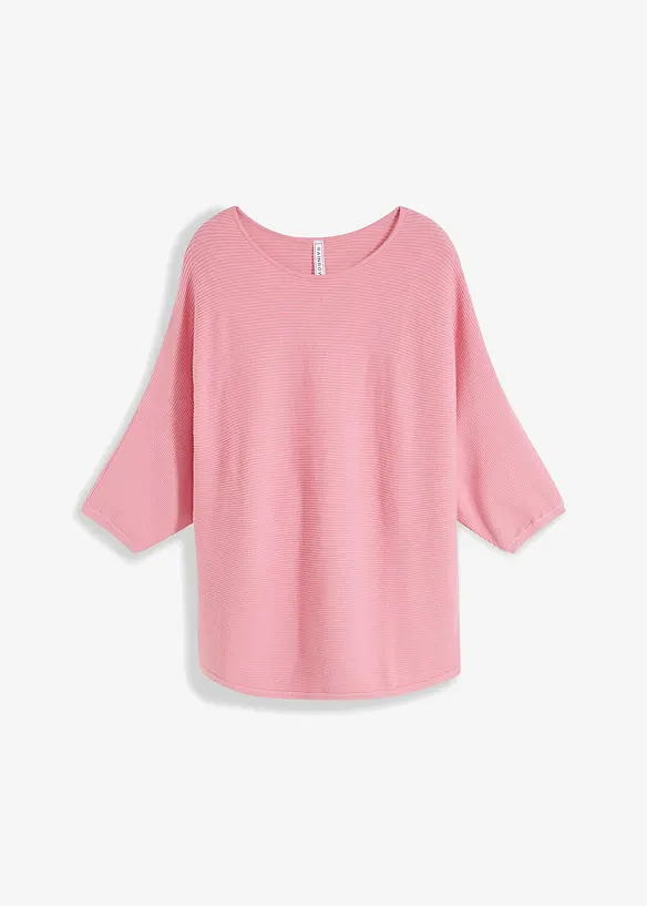 Oversize-Ripp-Pullover aus Viskose-Mix in rosa von vorne - bonprix