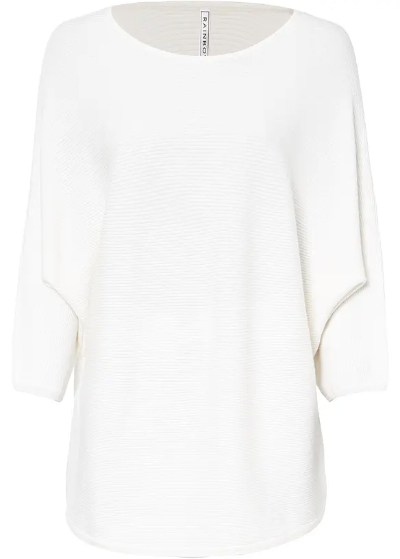 Oversize-Ripp-Pullover aus Viskose-Mix in weiß von vorne - bonprix