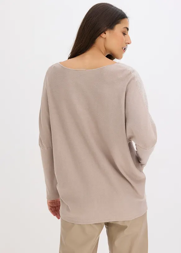 Feinstrickpullover mit Fledermausärmeln und Strass-Applikation in grau von hinten (im Anschnitt) - bonprix