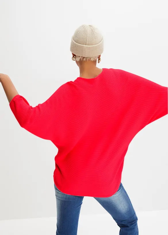 Oversize-Ripp-Pullover aus Viskose-Mix in rot von hinten (im Anschnitt) - bonprix