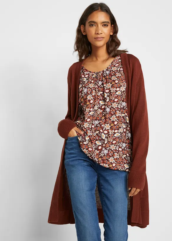 Longstrickjacke, Langarm in braun von vorne (im Anschnitt) - bonprix