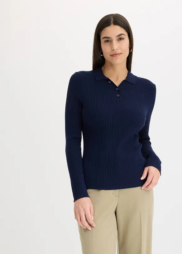 Feinstrickpullover mit Knöpfen in blau von vorne (im Anschnitt) - bonprix Feinstrickpullover mit Knöpfen in blau von vorne (im Anschnitt) - bonprix