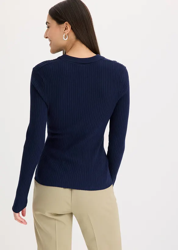 Feinstrickpullover mit Knöpfen in blau von hinten (im Anschnitt) - bonprix Feinstrickpullover mit Knöpfen in blau von hinten (im Anschnitt) - bonprix