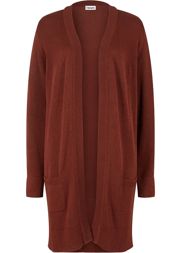 Longstrickjacke, Langarm in braun von vorne - bonprix