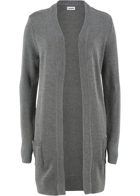 Longstrickjacke, Langarm in grau von vorne - bonprix