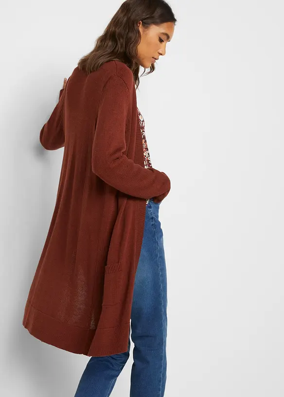 Longstrickjacke, Langarm in braun von hinten (im Anschnitt) - bonprix