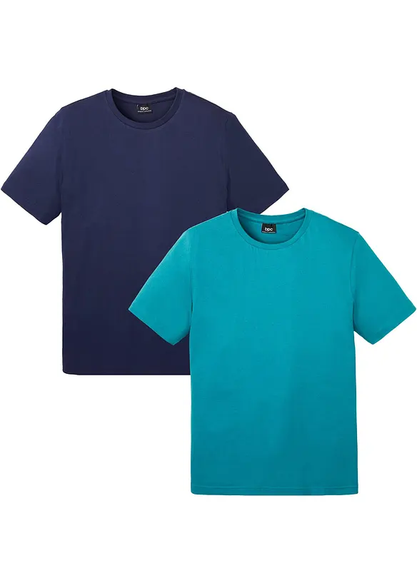 T-Shirt aus reiner Baumwolle (2er Pack) in petrol von vorne - bonprix