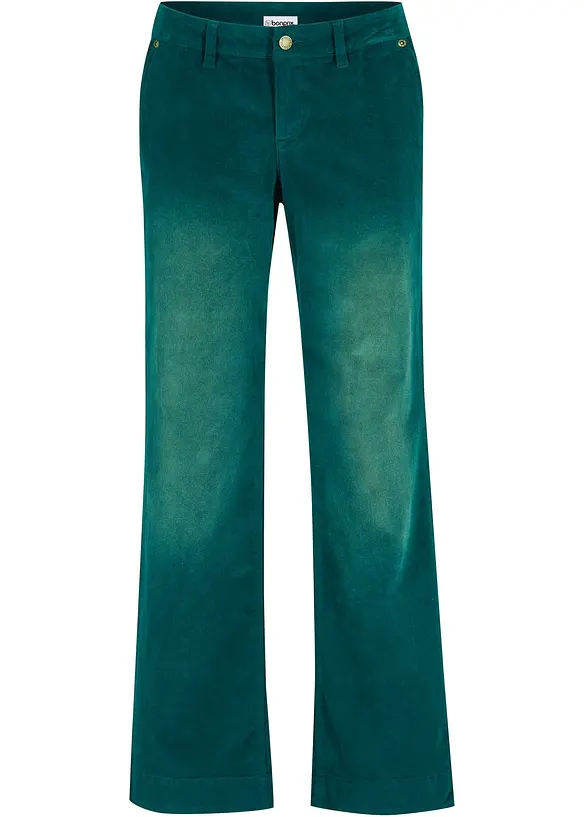 Weite Cordhose aus Baumwoll-Mix in grün von vorne - bonprix