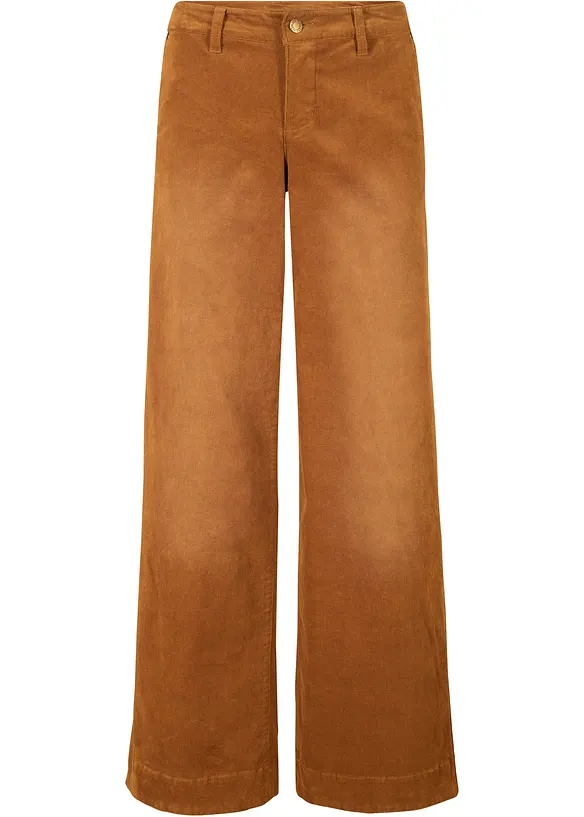 Weite Cordhose aus Baumwoll-Mix in braun von vorne - bonprix