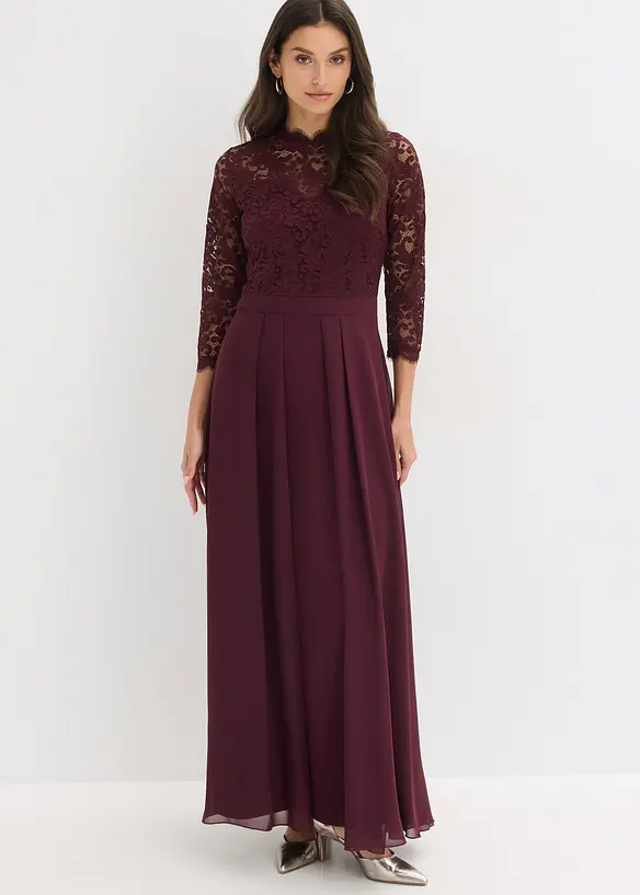 Maxikleid mit Spitze in rot von vorne (Totalaufnahme) - bonprix Maxikleid mit Spitze in rot von vorne (Totalaufnahme) - bonprix