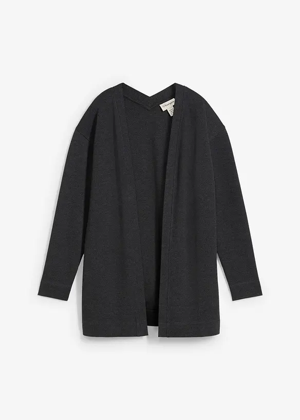 Long-Sweatjacke aus weichem Baumwoll-Mix in grau von vorne - bonprix
