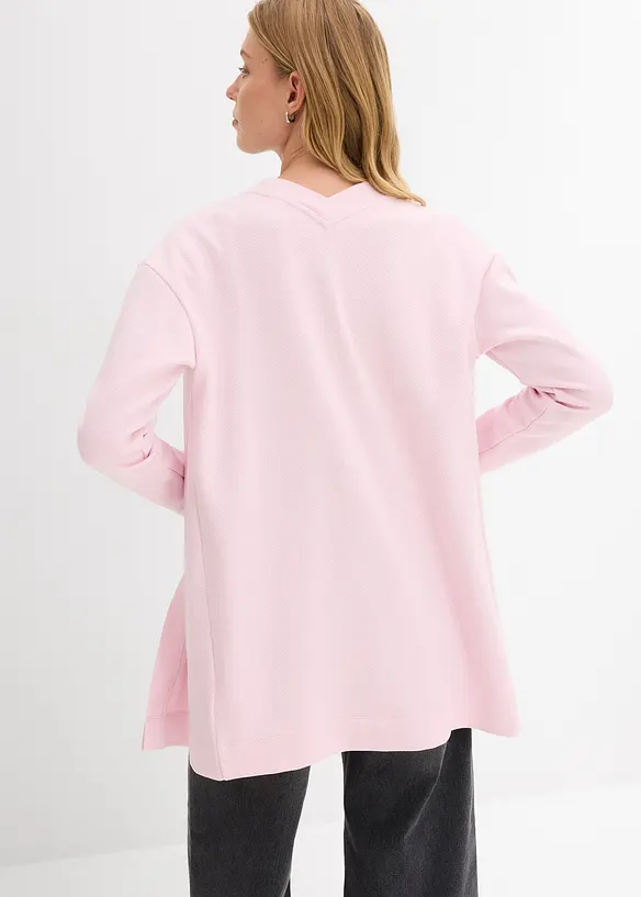 Long-Sweatjacke aus weichem Baumwoll-Mix in lila von hinten (im Anschnitt) - bonprix