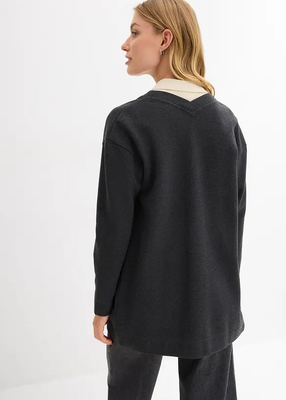Long-Sweatjacke aus weichem Baumwoll-Mix in grau von hinten (im Anschnitt) - bonprix