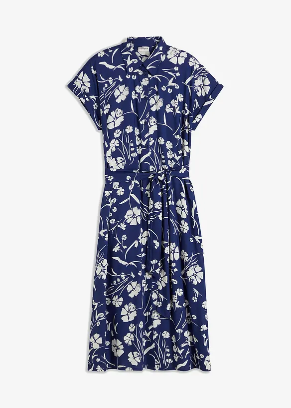 Blusenkleid aus reiner Viskose in blau von vorne - bonprix Blusenkleid aus reiner Viskose in blau von vorne - bonprix