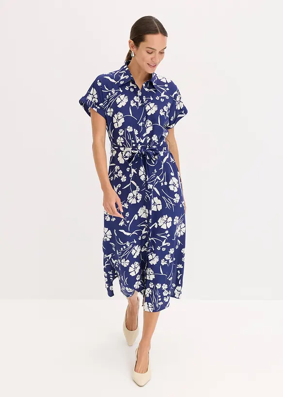 Blusenkleid aus reiner Viskose in blau von vorne (Totalaufnahme) - bonprix Blusenkleid aus reiner Viskose in blau von vorne (Totalaufnahme) - bonprix