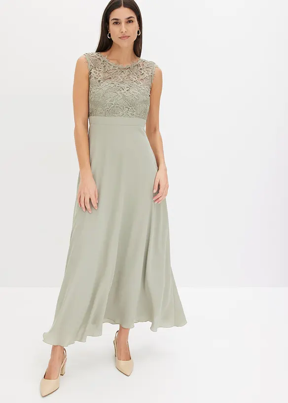 Maxikleid mit Spitze in grün von vorne (Totalaufnahme) - bonprix Maxikleid mit Spitze in grün von vorne (Totalaufnahme) - bonprix