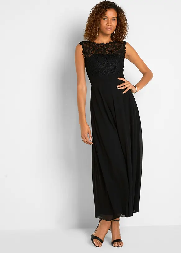 Maxikleid mit Spitze in schwarz von vorne (Totalaufnahme) - bonprix Maxikleid mit Spitze in schwarz von vorne (Totalaufnahme) - bonprix