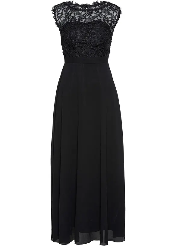 Maxikleid mit Spitze in schwarz von vorne - bonprix Maxikleid mit Spitze in schwarz von vorne - bonprix